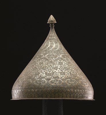 Lot 38 - **AN INDO-PERSIAN WHITE METAL HELMET