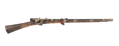 Lot 56 - A 28 BORE TURKISH MIQUELET-LOCK RIFLE
