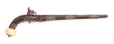 Lot 58 - A 40 BORE CAUCASIAN SILVER-MOUNTED MIQUELET-LOCK HOLSTER PISTOL
