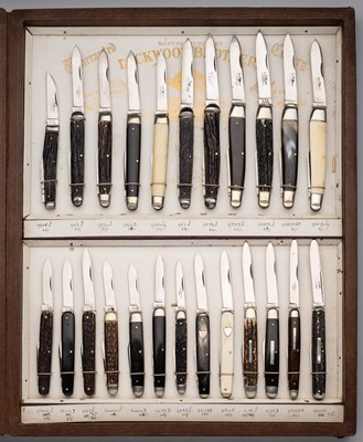 Lot 655 - A SALESMAN’S DISPLAY OF TWENTY-FOUR POCKET KNIVES, LOCKWOOD BROTHERS, SHEFFIELD, LATE 19TH/EARLY 20TH CENTURY