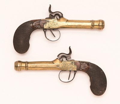 Lot 488 - A PAIR OF 40 BORE BELGIAN PERCUSSION POCKET PISTOLS