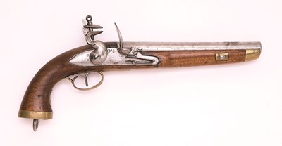 Lot 497 - A 14 BORE BELGIAN FLINTLOCK REGULATION PISTOL FOR EXPORT