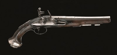 Lot 588 - **A 20 BORE SILVER-MOUNTED FLINTLOCK PISTOL BY COLUMBELL