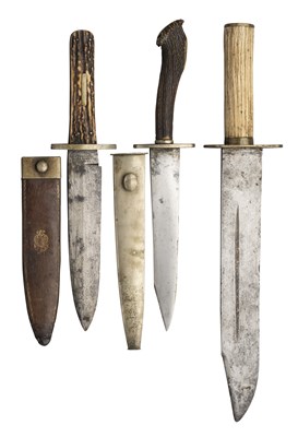 Lot 533 - A BOWIE KNIFE FOR THE AMERICAN MARKET, TILLOTSON & CO., COLUMBIA PLACE, SHEFFIELD; A BOWIE KNIFE, PROBABLY AMERICAN AND ANOTHER, LATE 19TH CENTURY