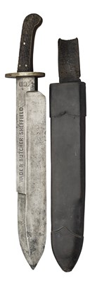 Lot 741 - A MASSIVE BOWIE KNIFE, WADE & BUTCHER, SHEFFIELD, LATE 19TH CENTURY, PROBABLY FOR EXHBITION