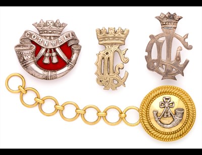 Lot 314 - Insignia of the Duke of Cornwall's Light Infantry. An officer's Field Cap badge in silver or white