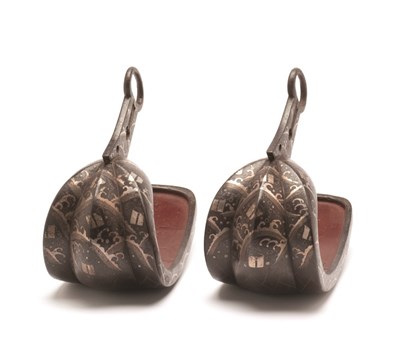 Lot 5 - A PAIR OF JAPANESE STEEL STIRRUPS (ABUMI BATTO)