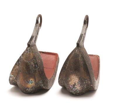 Lot 6 - A PAIR OF JAPANESE STEEL STIRRUPS (ABUMI BATTO)