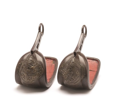 Lot 8 - A PAIR OF JAPANESE STEEL STIRRUPS (ABUMI BATTO)