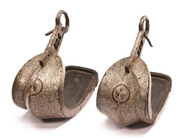 Lot 9 - A PAIR OF JAPANESE STEEL STIRRUPS (ABUMI BATTO)