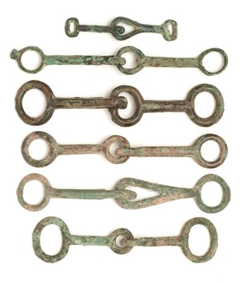 Lot 12 - SIX CHINESE BRONZE HORSE BITS