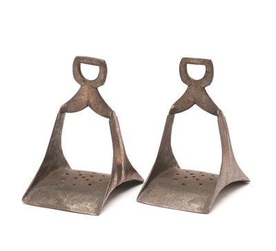 Lot 81 - A PAIR OF DECORATED MOROCCAN STIRRUPS