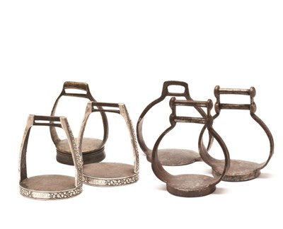 Lot 99 - A PAIR OF RUSSIAN SILVER-MOUNTED STIRRUPS DATED 1903