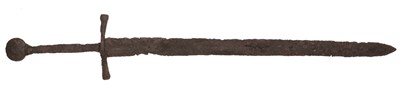 Lot 109 - A RARE MEDIEVAL HAND-AND-A-HALF SWORD