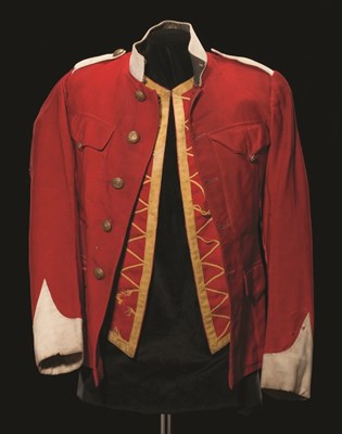 Lot 190 - AN OFFICER'S SCARLET FROCK OR PATROL JACKET AND AN OTHER RANK'S VEST