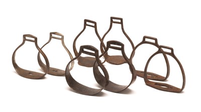 Lot 202 - FOUR PAIRS OF FRENCH REGULATION STIRRUPS
