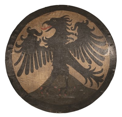 Lot 224 - A RARE PAINTED CIRCULAR SHIELD IN 15TH CENTURY STYLE