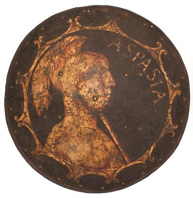 Lot 226 - A PAINTED CIRCULAR STEEL SHIELD