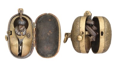 Lot 42 - TWO JAPANESE SMALL TINDER BOX NETSUKE (HIUCHI)