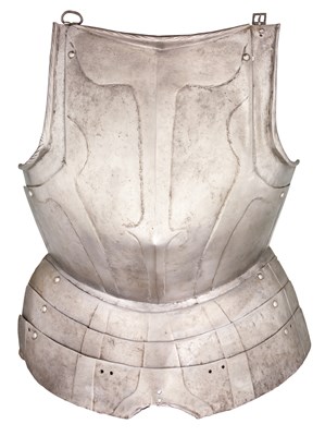 Lot 471 - A GERMAN BREASTPLATE WITH EMBOSSED DECORATION IN THE 'BLACK AND WHITE' FASHION