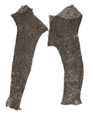 Lot 285 - TWO MAIL SLEEVES, LATE 15TH/16TH CENTURIES, PROBABLY EUROPEAN; AND TWO MAIL LEG-DEFENCES, PROBABLY INDIAN 19TH CENTURY