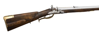 Lot 569 - A 35-BORE GERMAN FLINTLOCK RIFLED SPORTING CARBINE BUILT ON AN EARLIER AUSTRIAN BARREL BY CASPAR ZEL