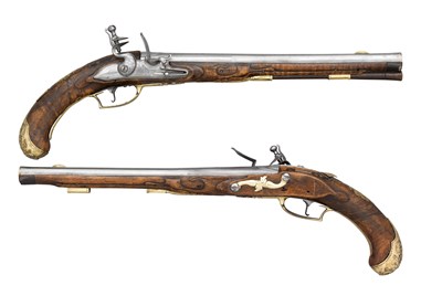 Lot 598 - A PAIR OF GERMAN FLINTLOCK HOLSTER PISTOLS