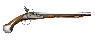 Lot 601 - A GERMAN FLINTLOCK HOLSTER PISTOL