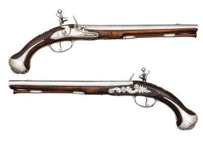 Lot 455 - A PAIR OF 14 BORE NORTH EUROPEAN FLINTLOCK HOLSTER PISTOLS, CIRCA 1700-1710, NORTH GERMAN OR LOW COUNTRIES