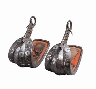 Lot 18 - A PAIR OF JAPANESE STEEL STIRRUPS (ABUMI BATTO)