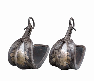 Lot 19 - A PAIR OF JAPANESE STEEL STIRRUPS (ABUMI BATTO)