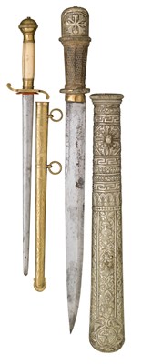 Lot 22 - A DIRK, 19TH CENTURY AND A BHUTANESE OR TIBETAN DAGGER, EARLY 20TH CENTURY