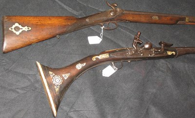 Lot 82 - A 32 BORE NORTH AFRICAN SNAPHAUNCE MUSKET AND A 25 BORE INDIAN PERCUSSION GUN