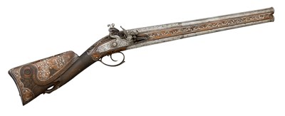 Lot 89 - **A RARE 20 BORE OVER-AND-UNDER OTTOMAN FLINTLOCK CARBINE