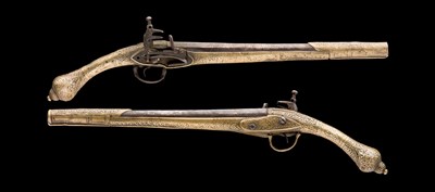 Lot 93 - **A PAIR OF 16 BORE BALKAN LONG MIQUELET-LOCK HOLSTER PISTOLS
