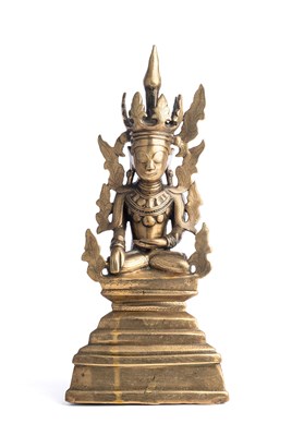 Lot 767 - A BRONZE FIGURE OF JAMBUPATI BUDDHA, BURMA (MYANMAR), 18TH/19TH CENTURY