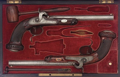 Lot 156 - a pair of continental percussion rifled target pistols signed rennette a pairs