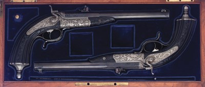 Lot 227 - A. NOUVELLE A PARIS. A FINE PAIR OF .38 TARGET