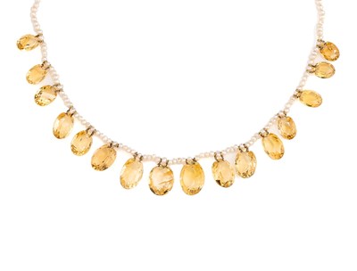 Lot 269 - CITRINE AND SEED PEARL FRINGE NECKLACE, 1900s