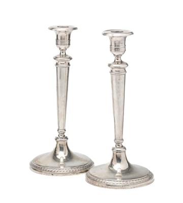 Lot 127 - A PAIR OF ITALIAN SILVER CANDLESTICKS