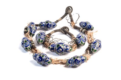 Lot 731 - TEN ENAMELLED SILVER PENDANT BEADS, MULTAN, PUNJAB, INDIA (NOW PAKISTAN), LATE 19TH CENTURY