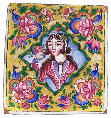 Lot 193 - â€¡ A QAJAR ENAMELLED COPPER PANEL