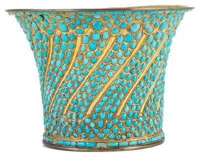 Lot 194 - â€¡ A QAJAR TURQUOISE INLAID GHALIAN CUP