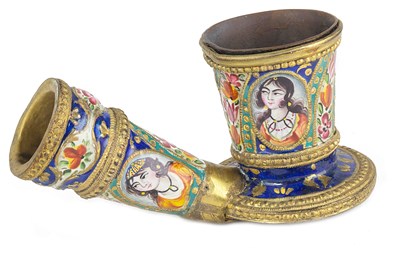 Lot 195 - â€¡ A QAJAR ENAMELLED PIPE
