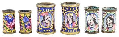 Lot 196 - â€¡ SIX QAJAR ENAMELLED PIPE ELEMENTS
