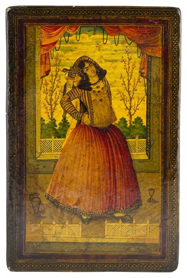 Lot 197 - â€¡ A PAIR OF QAJAR LACQUERED BOOKCOVERS