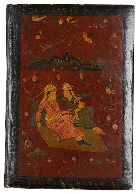 Lot 198 - THREE QAJAR LACQUERED BOOK BINDINGS