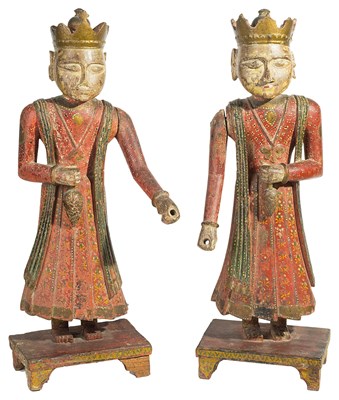 Lot 201 - A PAIR OF POLYCHROME-PAINTED WOOD PRINCELY FIGURES