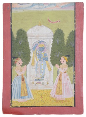 Lot 230 - A MEWAR PAINTING OF DEVOTEES OF VISHNU