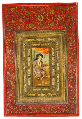 Lot 252 - â€¡ A QAJAR ALBUM PAGE WITH A PAINTING OF A MAIDEN